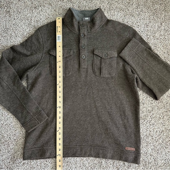 MERRELL SELECT PERFORMIX SWEATER Mens GREY Blue 4-BUTTON MOCK NECK WOOL BLEND XL - Picture 10 of 12